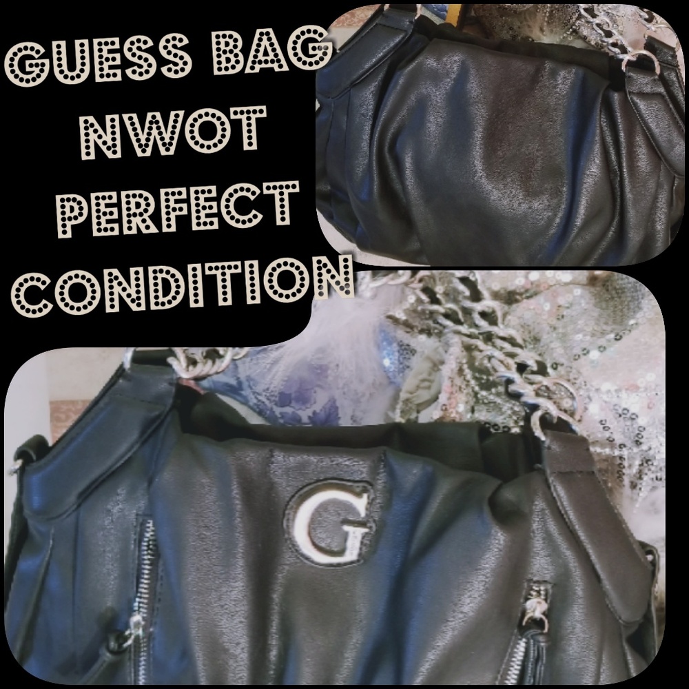 *SOLD*AUTH Guess Satchel Leather Chain Handle - Picture 2 of 8